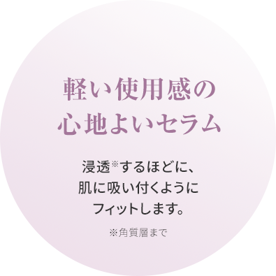 軽い使用感の心地よいセラム　浸透※するほどに、肌に吸い付くようにフィットします。※角質層まで